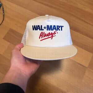 Vintage 90's Always at Walmart Supercenter White Blue Trucker Snapback Hat Cap
